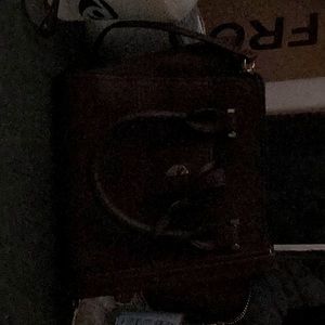 Dark brown cross body bag front pocket